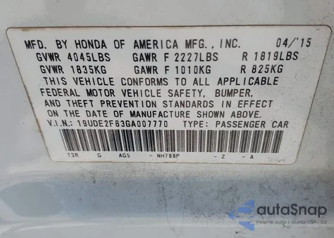 2016 Acura Ilx Premium A-Spec Packages/Technology Plus A-Spec Packages from USA, damaged, VIN 19UDE2F83GA007770